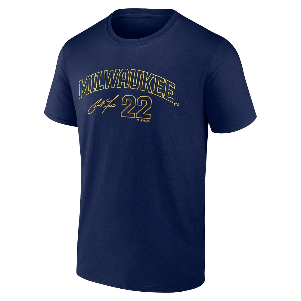 Fanatics pour hommes Christian Yelich Navy Milwaukee Brewers Nom et numéro du joueur T-shirt