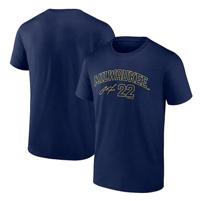 Fanatics pour hommes Christian Yelich Navy Milwaukee Brewers Nom et numéro du joueur T-shirt