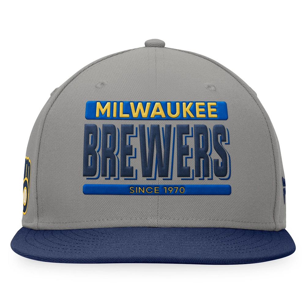 Men's Fanatics Gray/Navy Milwaukee Brewers Line Drive Two-Tone Snapback Hat