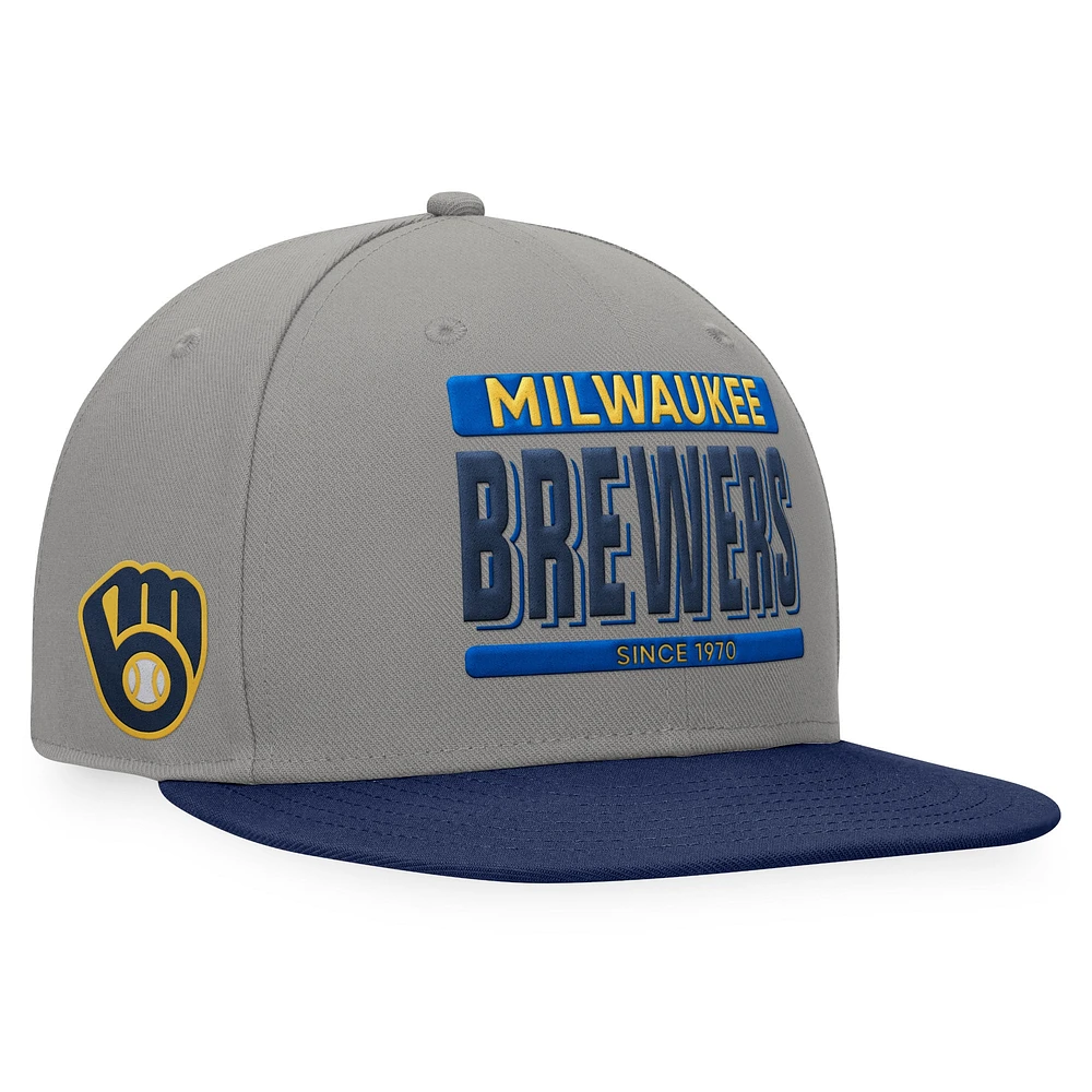 Men's Fanatics Gray/Navy Milwaukee Brewers Line Drive Two-Tone Snapback Hat