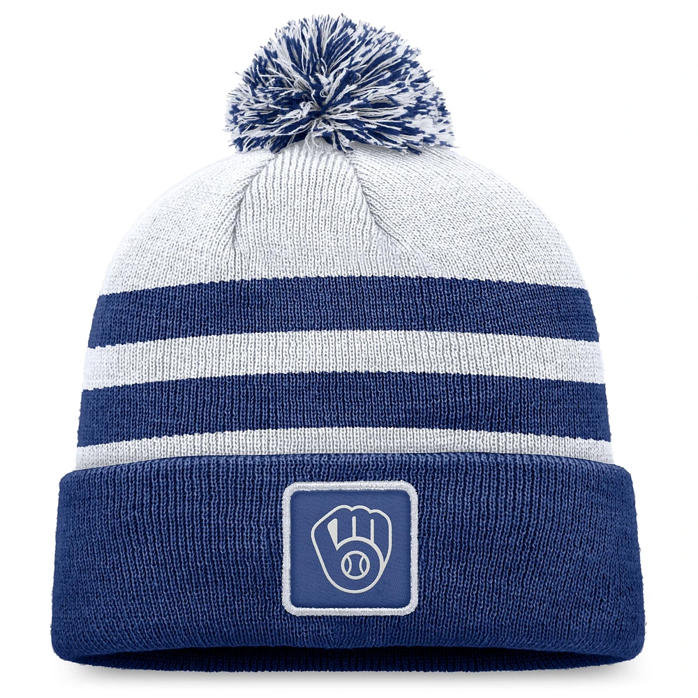 Bonnet en tricot à revers Milwaukee Brewers Fanatics gris pour hommes avec pompon