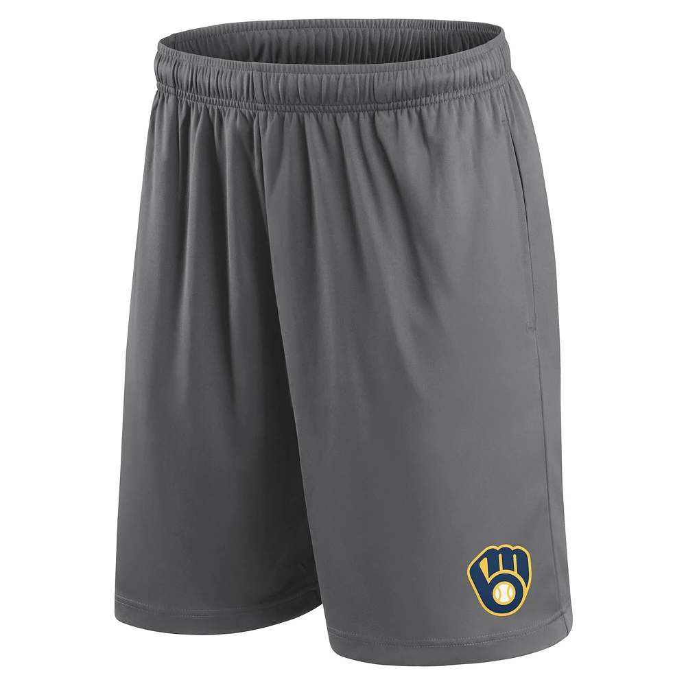 Men's Fanatics Gray Milwaukee Brewers Primary Logo Shorts