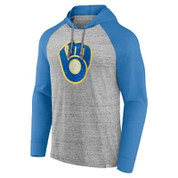 Men's Fanatics  Gray Milwaukee Brewers Single Play Speckled Lightweight Pullover Hoodie