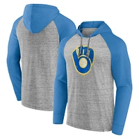 Men's Fanatics  Gray Milwaukee Brewers Single Play Speckled Lightweight Pullover Hoodie