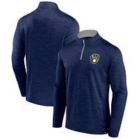 Pull zippé à quart de tour Fanatics Heather Navy Milwaukee Brewers Fundamentals pour homme