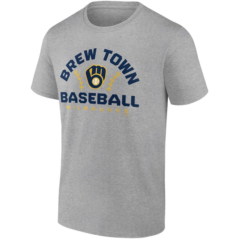 Men's Fanatics Heathered Gray Milwaukee Brewers Iconic Go for Two T-Shirt