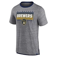 T-shirt à sonnerie mouchetée pour hommes Fanatics Heathered Grey Milwaukee Brewers Iconic Team Element