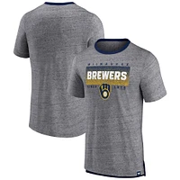 T-shirt à sonnerie mouchetée pour hommes Fanatics Heathered Grey Milwaukee Brewers Iconic Team Element