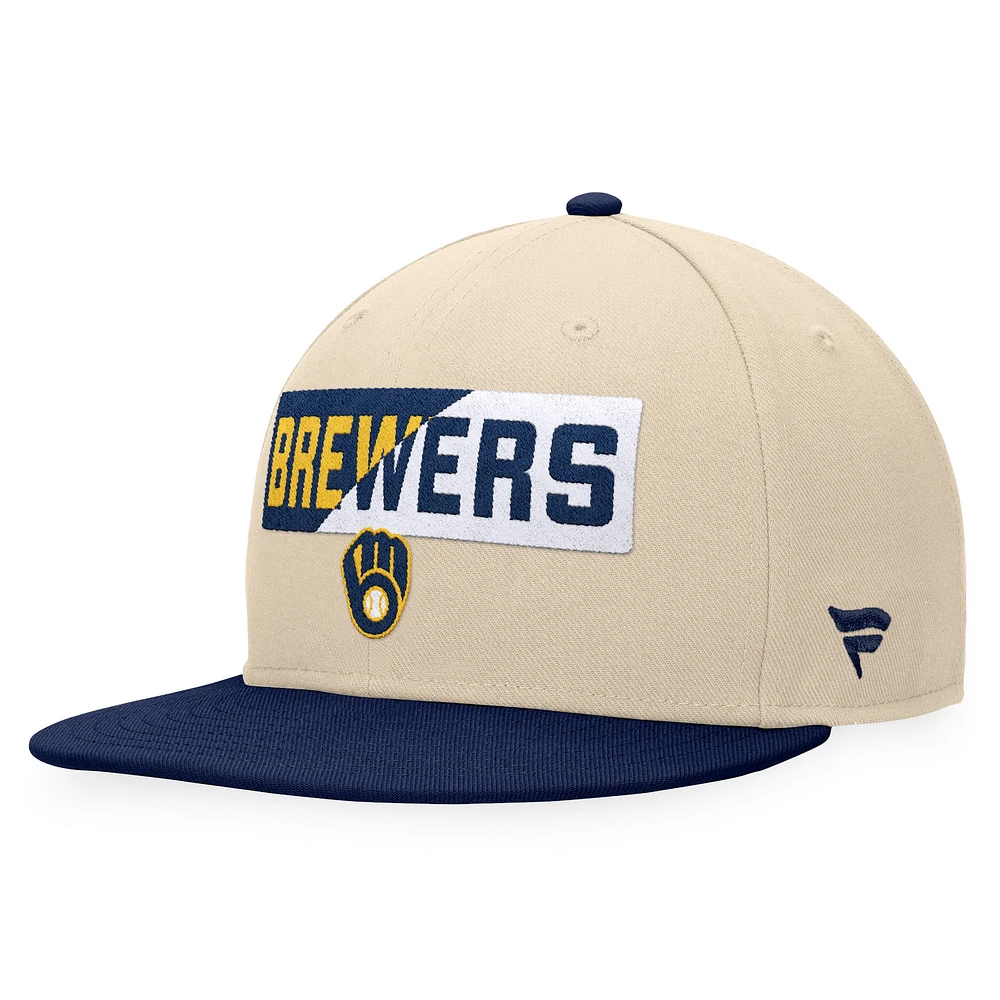 Casquette Snapback Milwaukee Brewers Cycle Fanatics kaki/marine pour hommes