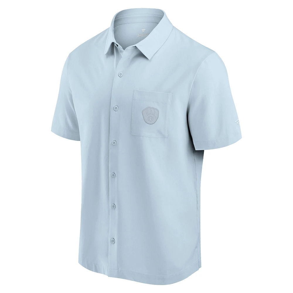 Men's Fanatics Light Blue Milwaukee Brewers Front Office Button-Up Shirt