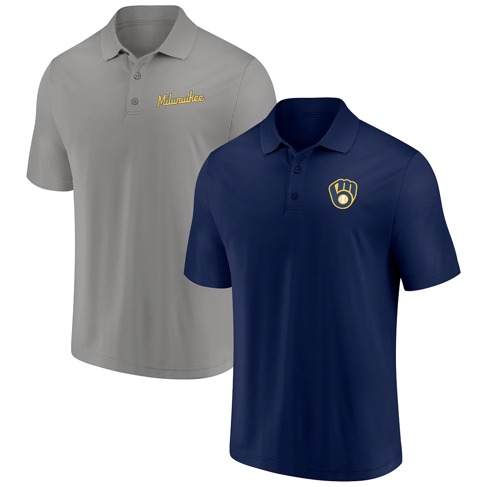 Men's Fanatics Navy/Gray Milwaukee Brewers Dueling Logos Polo Combo Set