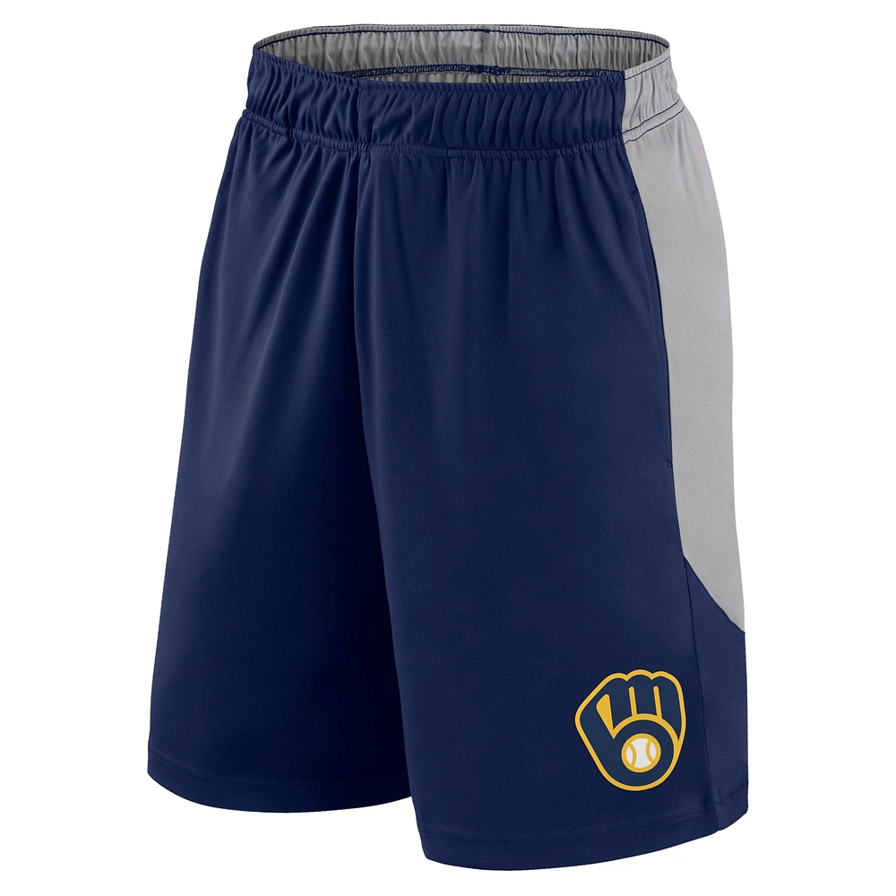 Short Fanatics pour hommes bleu marine/gris Milwaukee Brewers Go Hard