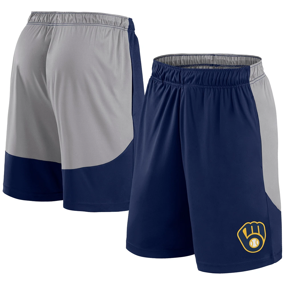 Short Fanatics pour hommes bleu marine/gris Milwaukee Brewers Go Hard