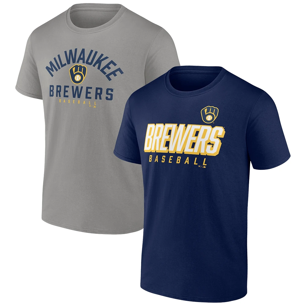 Ensemble combiné de t-shirts Fanatics pour hommes bleu marine/gris Milwaukee Brewers Player Pack