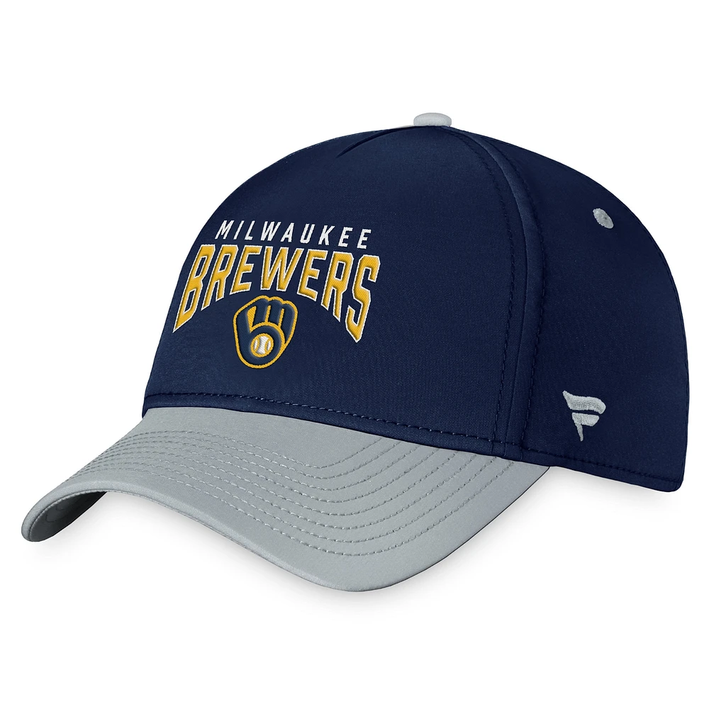 Casquette flexible à logo empilé Milwaukee Brewers Fanatics bleu marine/gris pour hommes