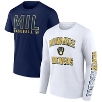 Ensemble de deux t-shirts combinés Fanatics pour hommes bleu marine/blanc Milwaukee Brewers