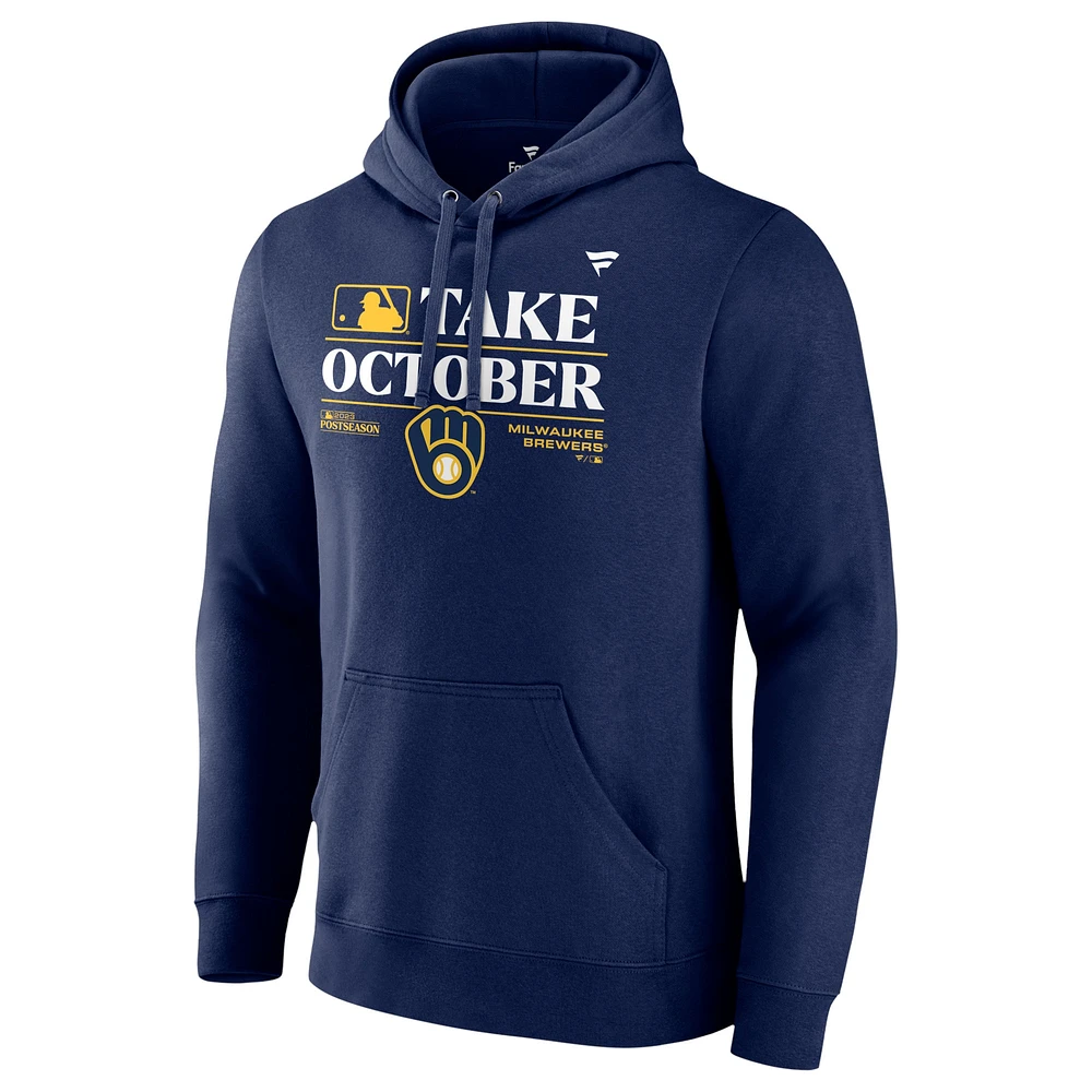 Sweat à capuche Fanatics Navy Milwaukee Brewers 2023 Postseason Locker Room pour hommes