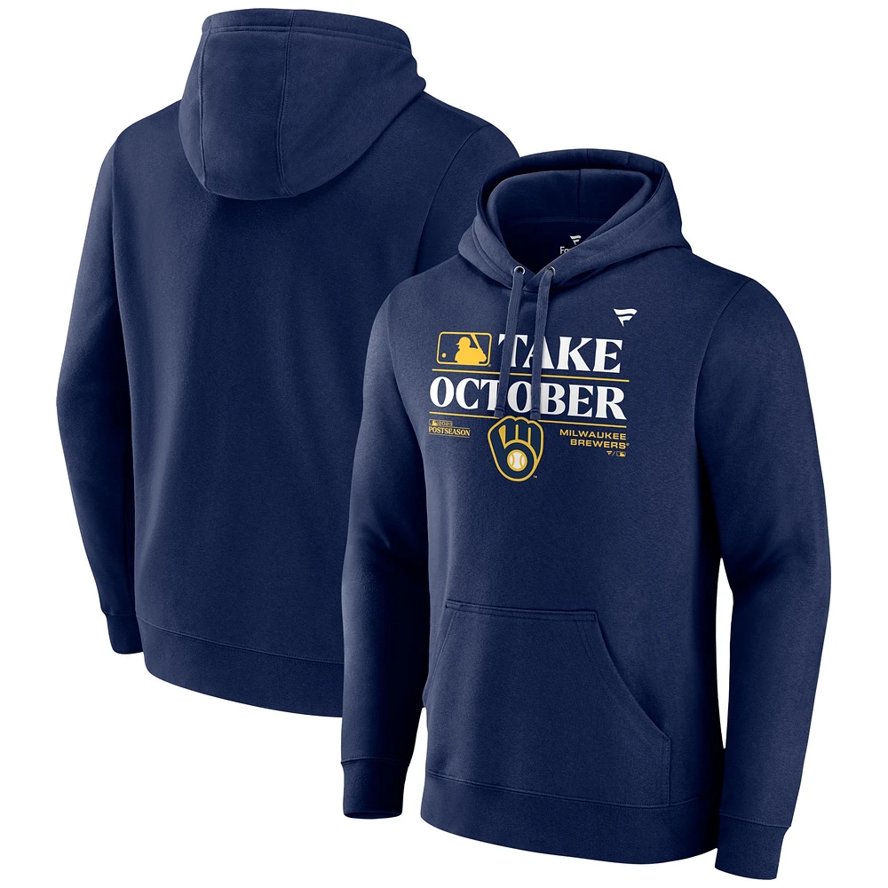 Sweat à capuche Fanatics Navy Milwaukee Brewers 2023 Postseason Locker Room pour hommes