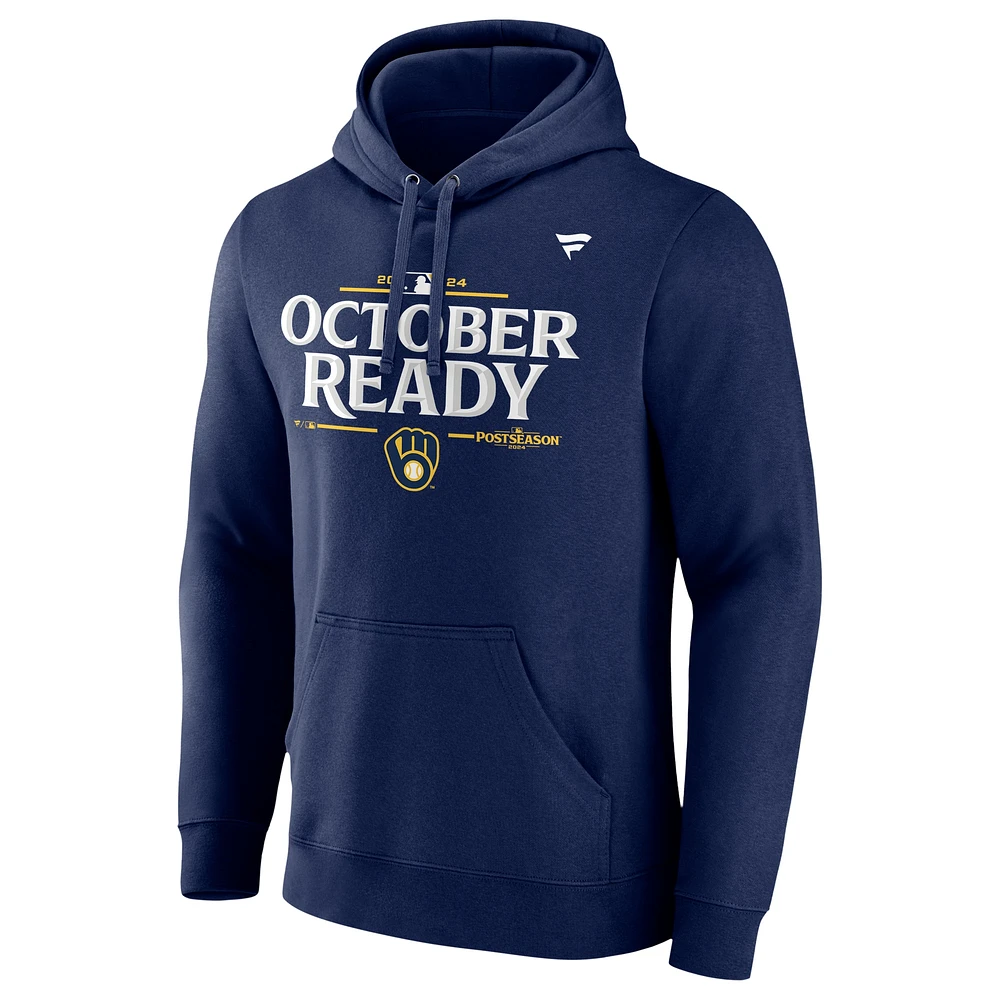 Men's Fanatics Navy Milwaukee Brewers 2024 MLB Postseason Locker Room Pullover Hoodie