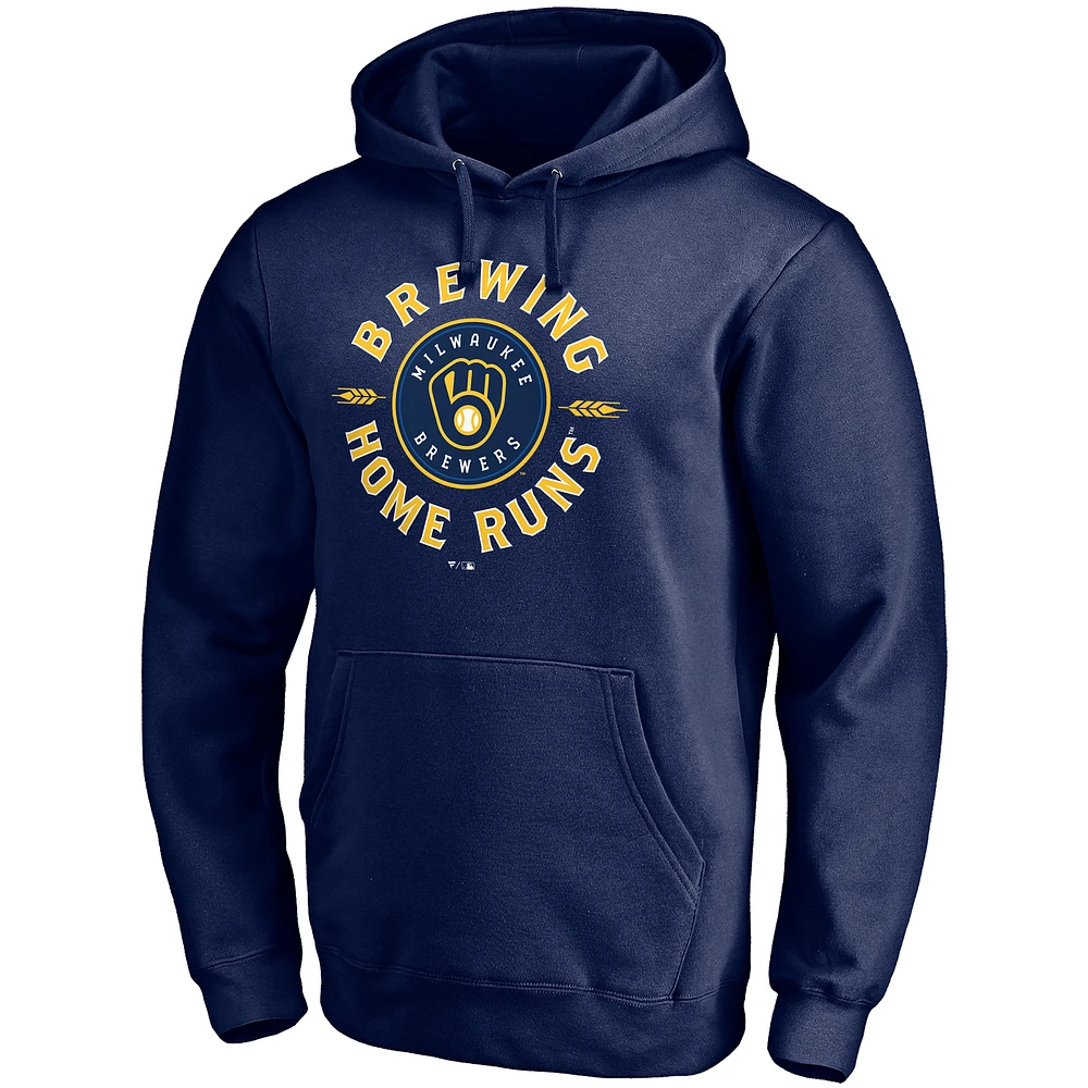 Men's Fanatics Navy Milwaukee Brewers Brewing Up Team Fitted Pullover Hoodie