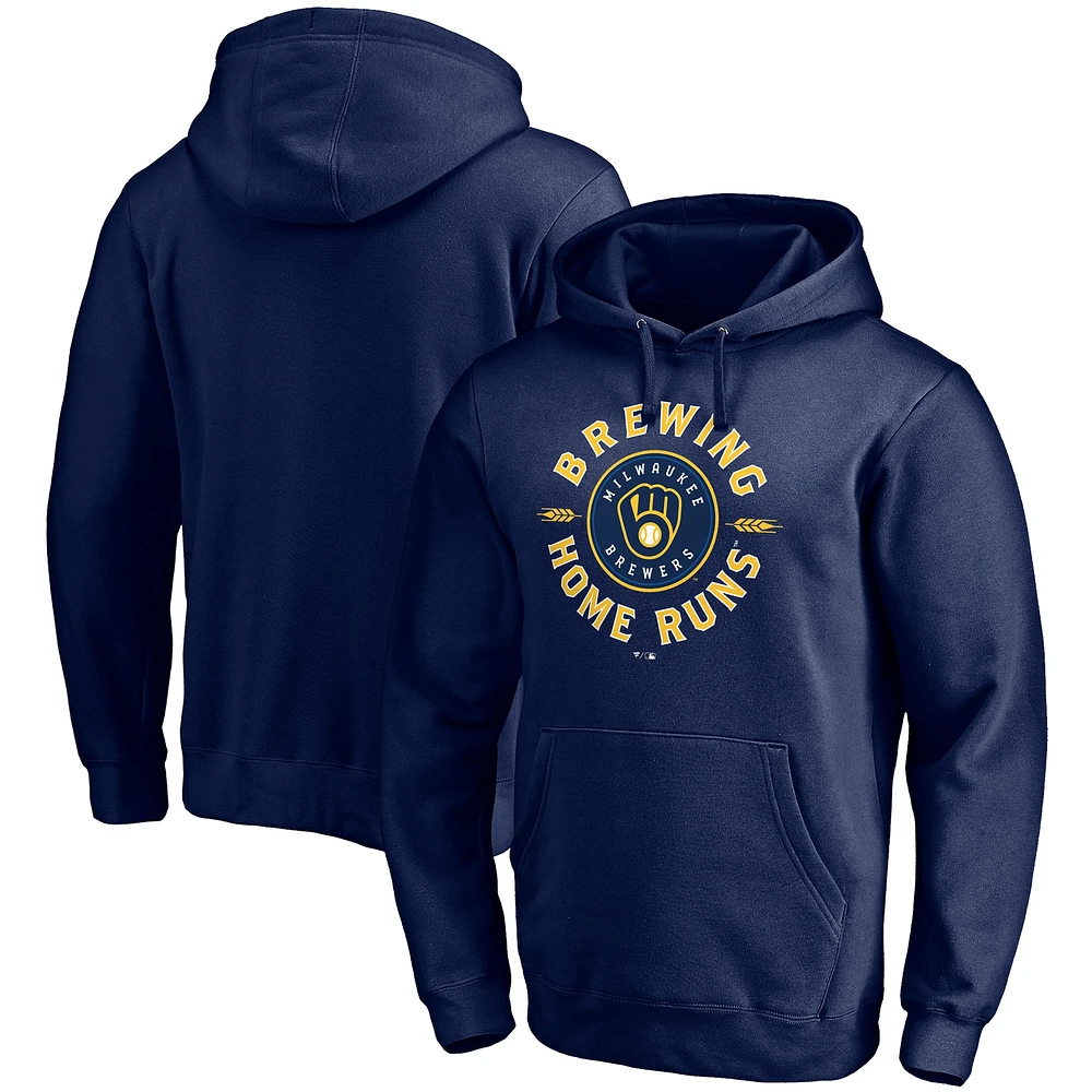 Men's Fanatics Navy Milwaukee Brewers Brewing Up Team Fitted Pullover Hoodie