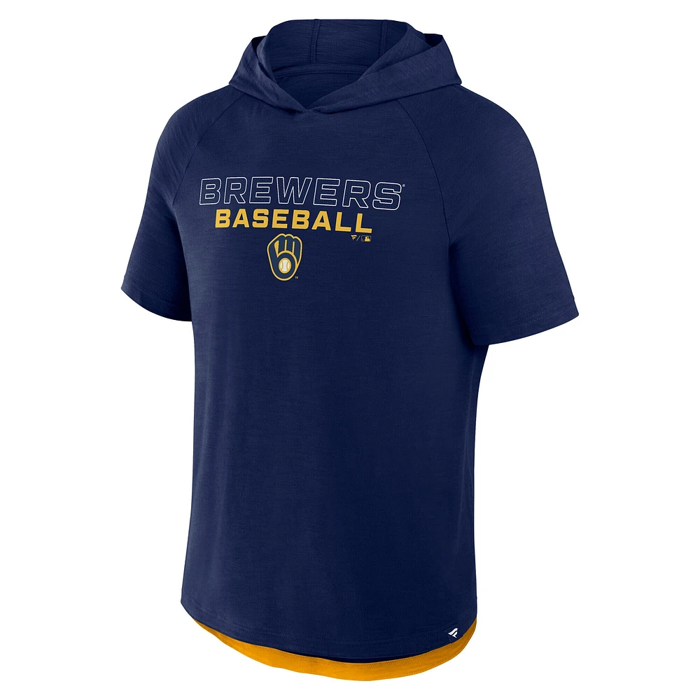 Men's Fanatics Navy Milwaukee Brewers Clubhouse Optimal Play Raglan Hoodie T-Shirt