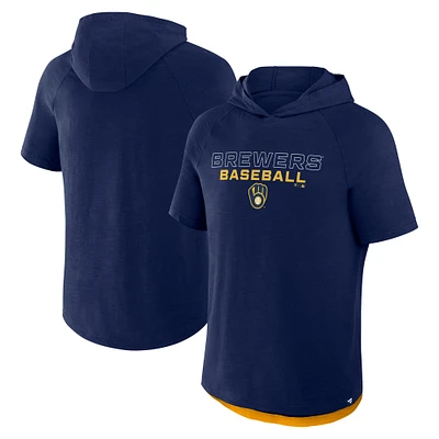 Men's Fanatics Navy Milwaukee Brewers Clubhouse Optimal Play Raglan Hoodie T-Shirt