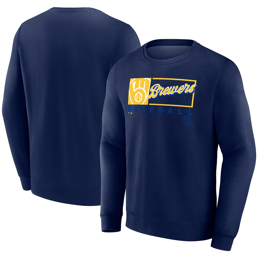 Men's Fanatics Navy Milwaukee Brewers Focus Fleece Pullover Sweatshirt