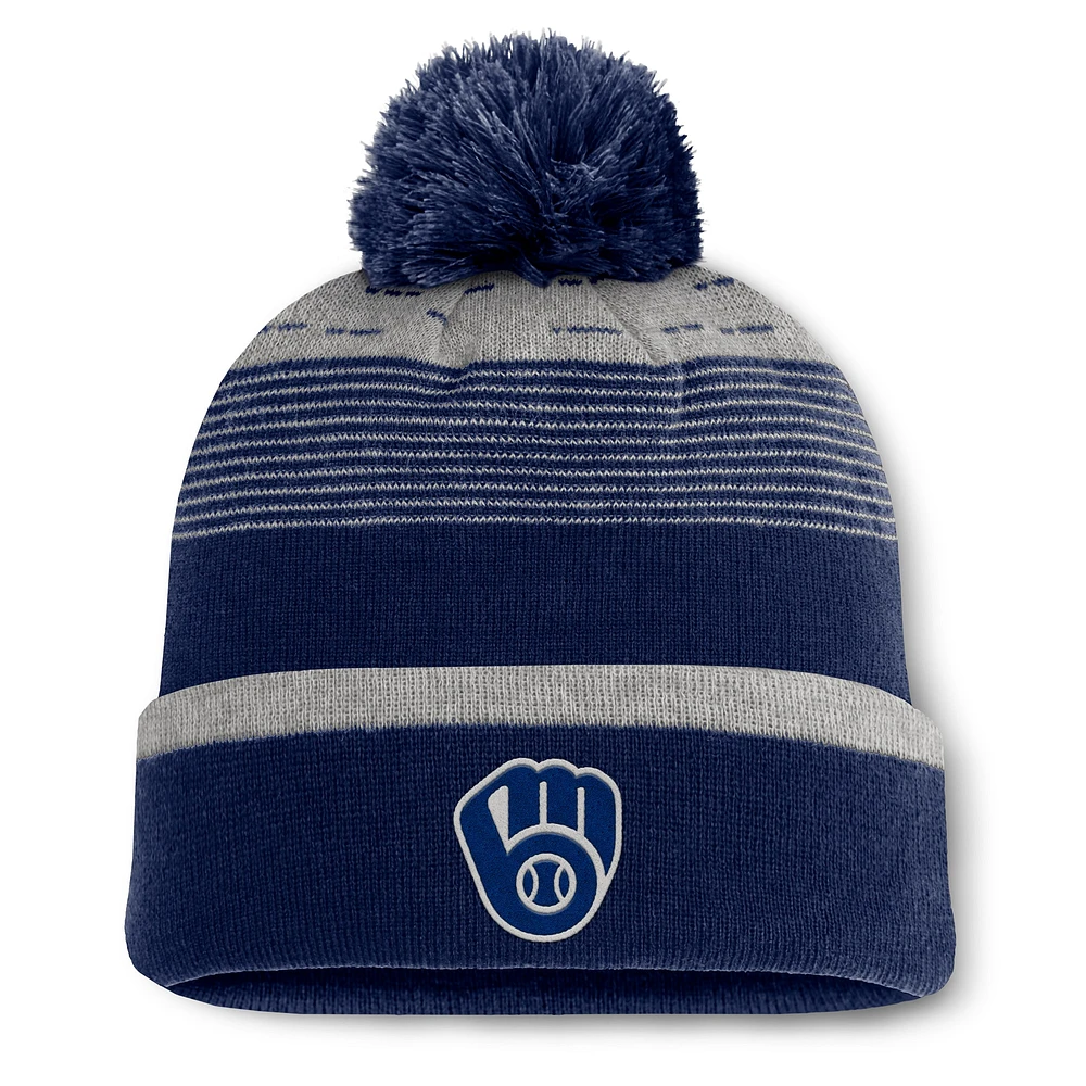 Bonnet en tricot à revers avec pompon et dégradé fondamental des Milwaukee Brewers de la marque Fanatics pour homme