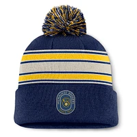 Bonnet en tricot à revers avec pompon et patch Fundamental des Milwaukee Brewers de Fanatics pour homme, bleu marine