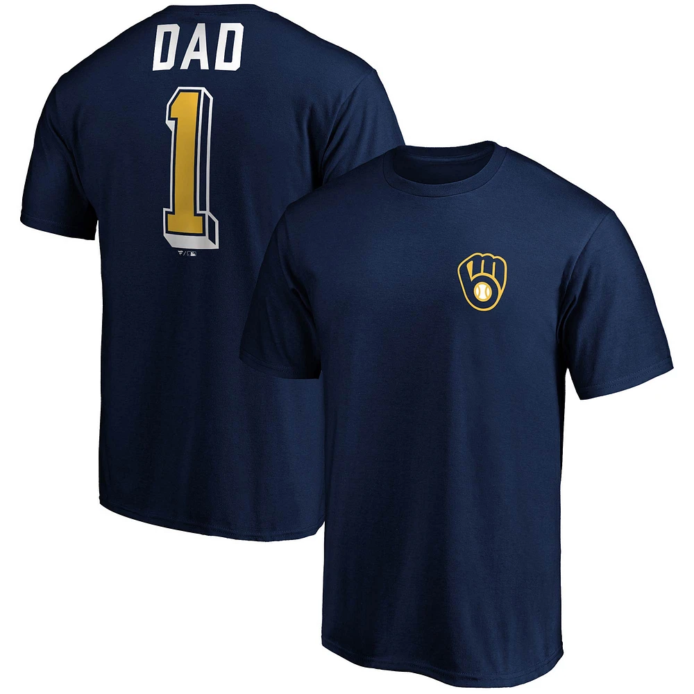 Men's Fanatics Navy Milwaukee Brewers Number One Dad Team T-Shirt