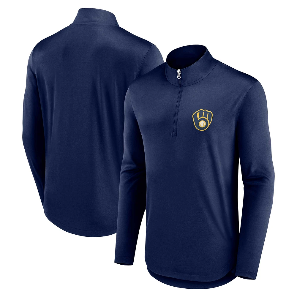 Haut à quart de zip bleu marine Fanatics pour hommes Milwaukee Brewers Quarterback