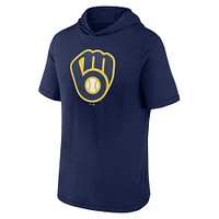 Men's Fanatics Navy Milwaukee Brewers Short Sleeve Hoodie T-Shirt