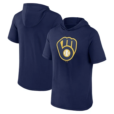 T-shirt à capuche manches courtes pour hommes Fanatics Navy Milwaukee Brewers