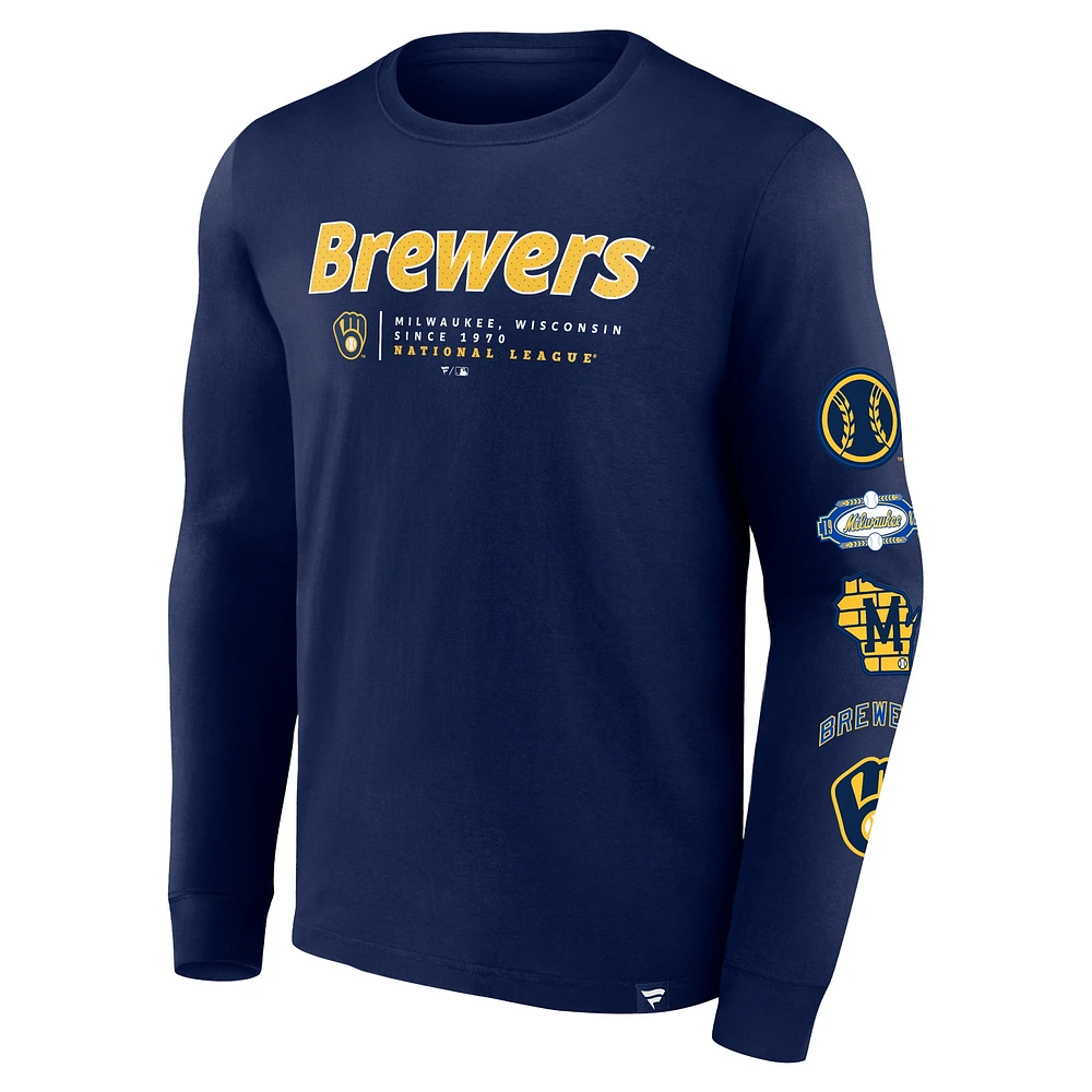 T-shirt à manches longues Fanatics Navy Milwaukee Brewers Strike the Goal pour hommes