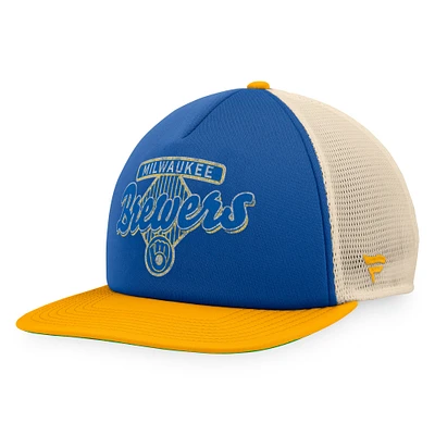 Casquette Snapback de camionneur en mousse Talley de la collection Cooperstown des Milwaukee Brewers Royal/Gold Fanatics pour hommes