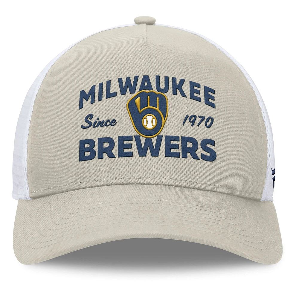 Casquette réglable de camionneur A-Frame Milwaukee Brewers Fanatics Stone pour hommes