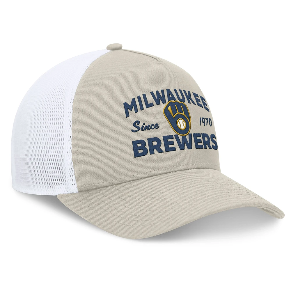 Casquette réglable de camionneur A-Frame Milwaukee Brewers Fanatics Stone pour hommes