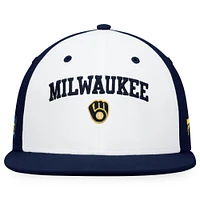 Men's Fanatics White/Navy Milwaukee Brewers Iconic Color Blocked Fitted Hat