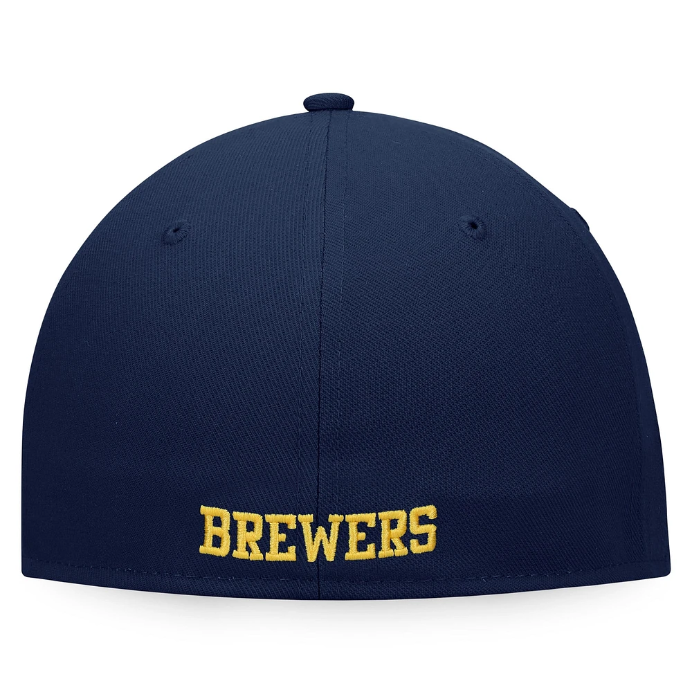 Men's Fanatics White/Navy Milwaukee Brewers Iconic Color Blocked Fitted Hat