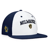 Men's Fanatics White/Navy Milwaukee Brewers Iconic Color Blocked Fitted Hat