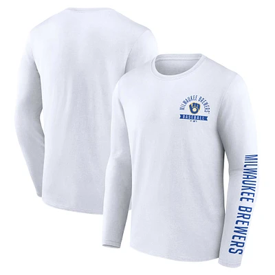 Men's Fanatics White Milwaukee Brewers Pressbox Long Sleeve T-Shirt