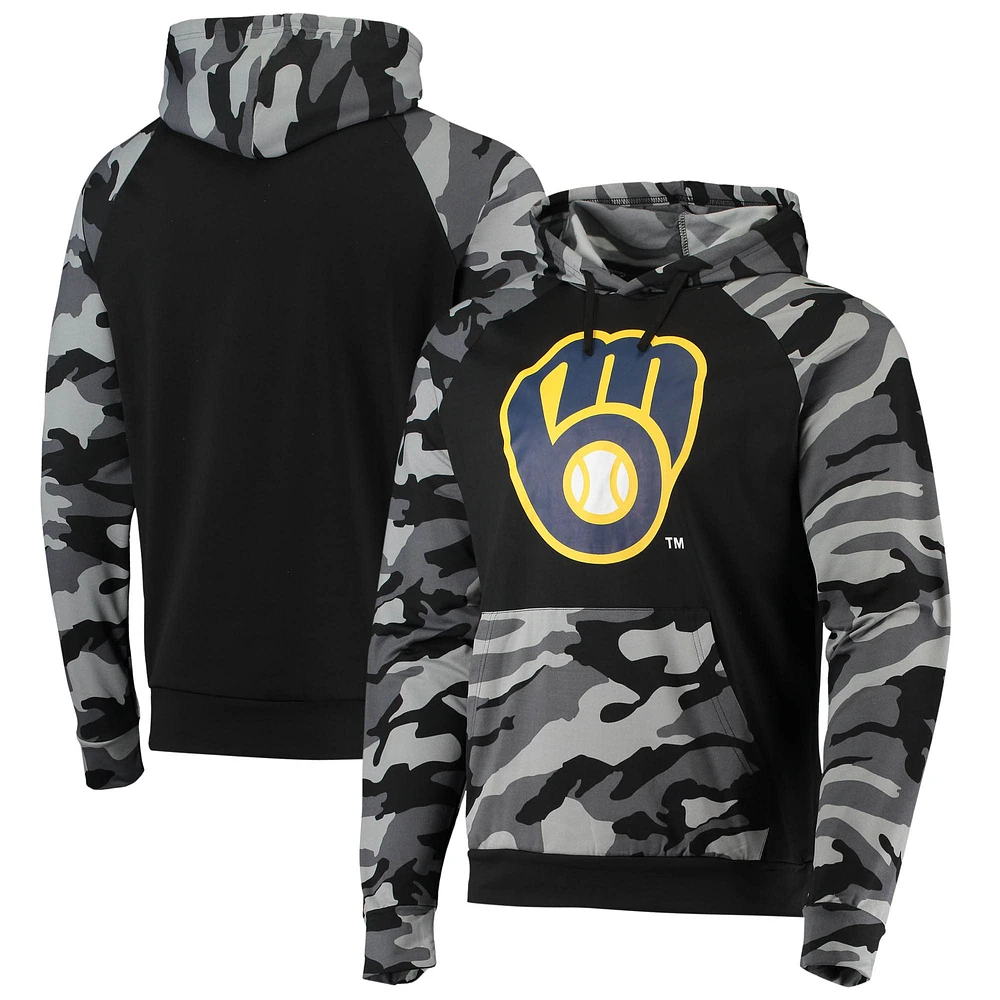 Men's FOCO Black Milwaukee Brewers Camo Raglan Pullover Hoodie