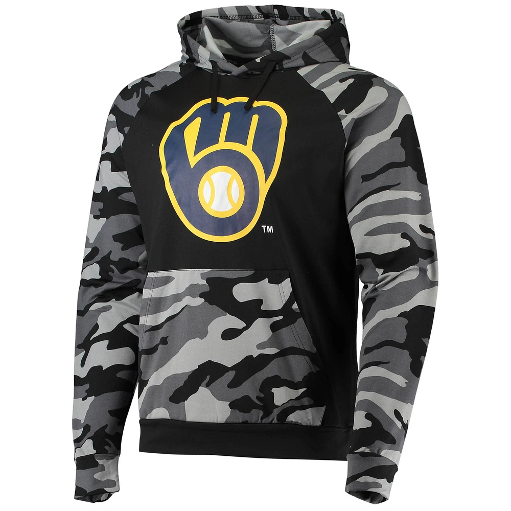 Men's FOCO Black Milwaukee Brewers Camo Raglan Pullover Hoodie