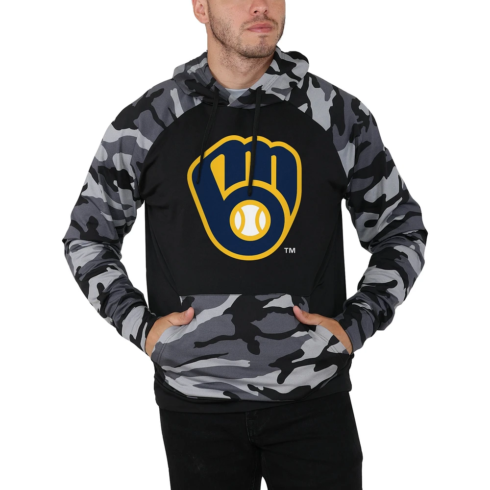 Men's FOCO Black Milwaukee Brewers Camo Raglan Pullover Hoodie