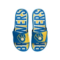 FOCO Milwaukee Brewers, sandales à glissière rétro en gel avec logo colorblock pour hommes