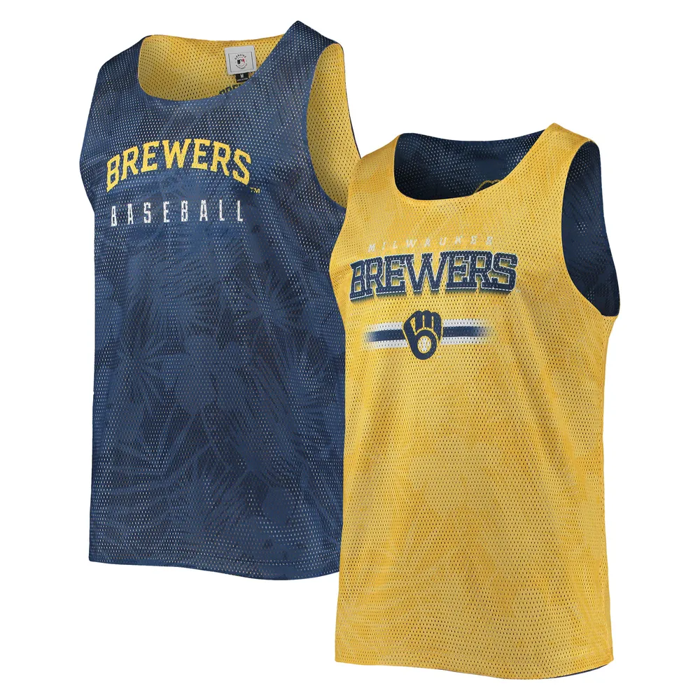 Lids Milwaukee Brewers FOCO Floral Reversible Mesh Tank Top - Navy/Gold
