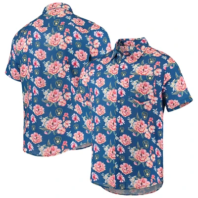 Men's FOCO Royal Milwaukee Brewers Floral Linen Button-Up Shirt