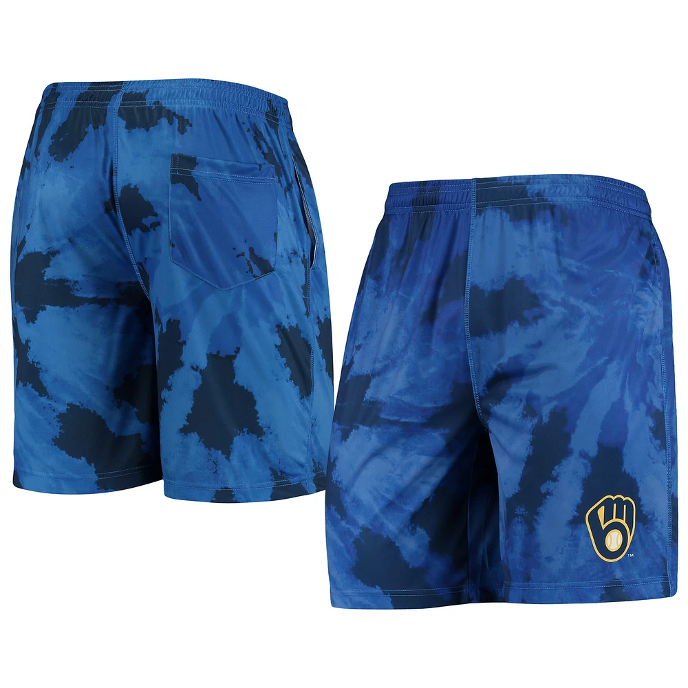 Short d'entraînement tie-dye FOCO Royal Milwaukee Brewers pour homme