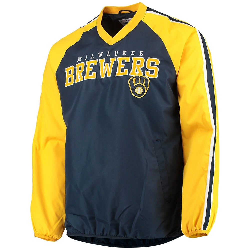 Men's G-III Sports by Carl Banks Navy/Gold Milwaukee Brewers Kickoff Raglan V-Neck Pullover Jacket